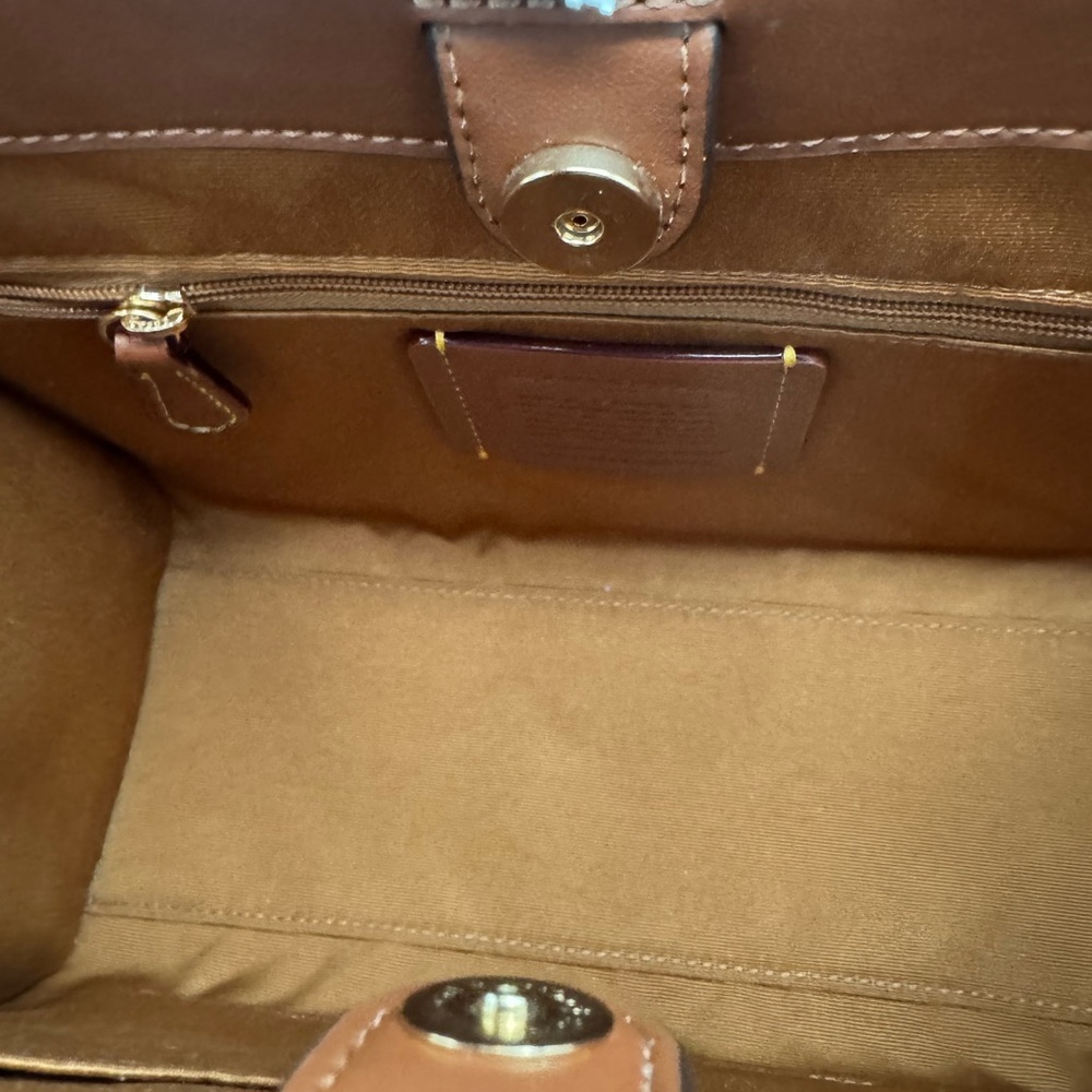 Coach Tan and Purple Leather Tote - Picture 4 of 5